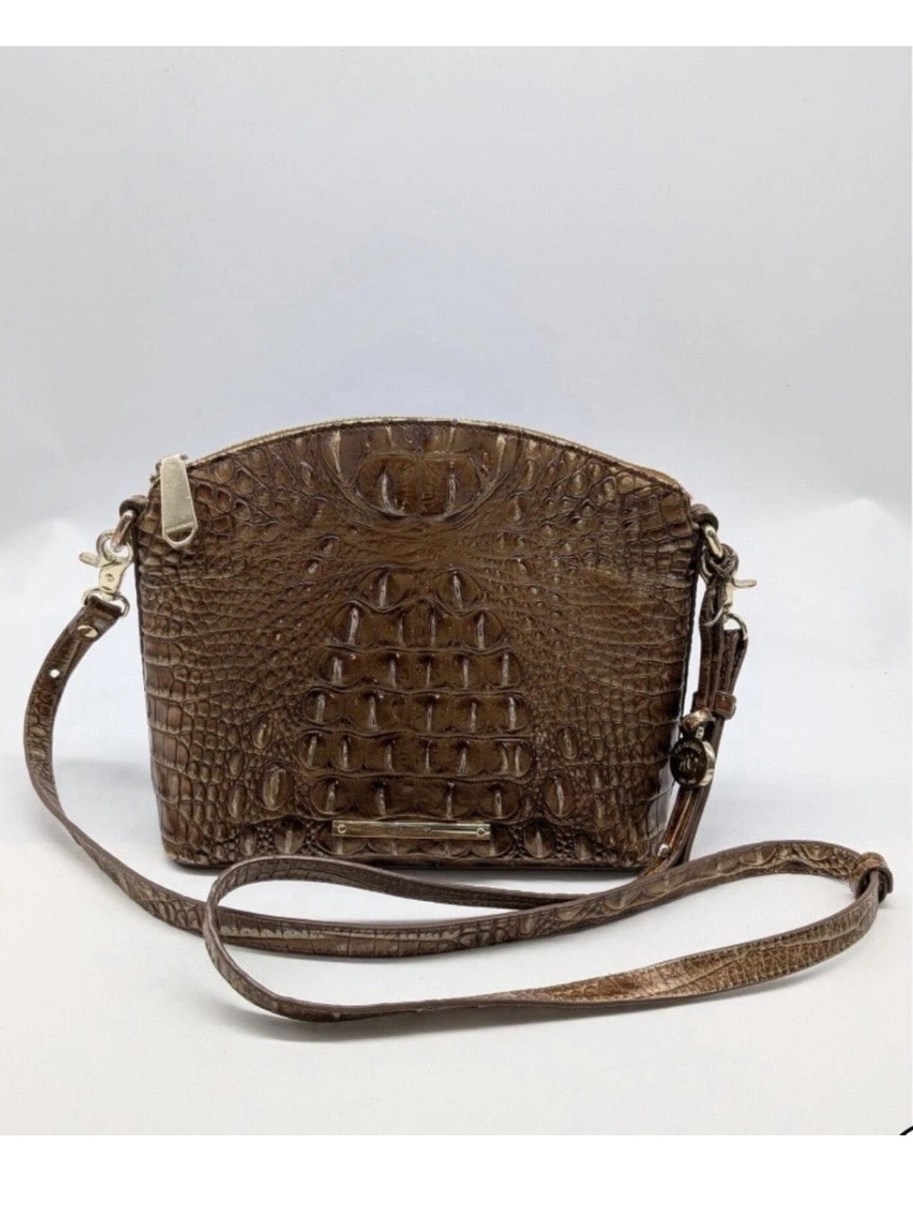 Brown Croc-Embossed Leather Crossbody Bag